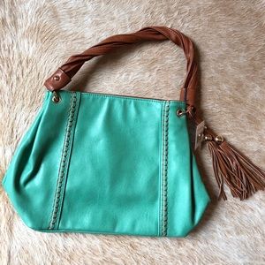 Teal Handbag with Tassels